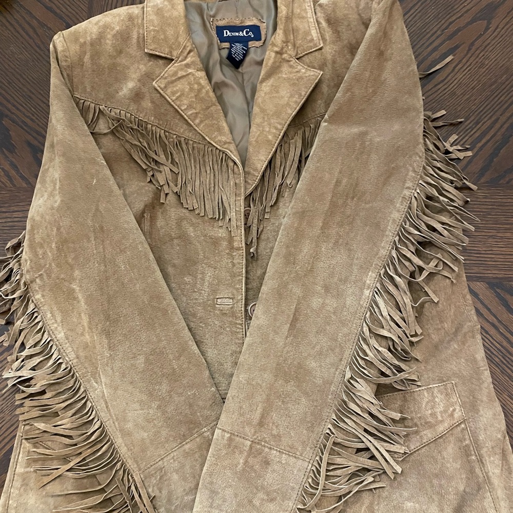 Denim and Co leather jacket with fringe